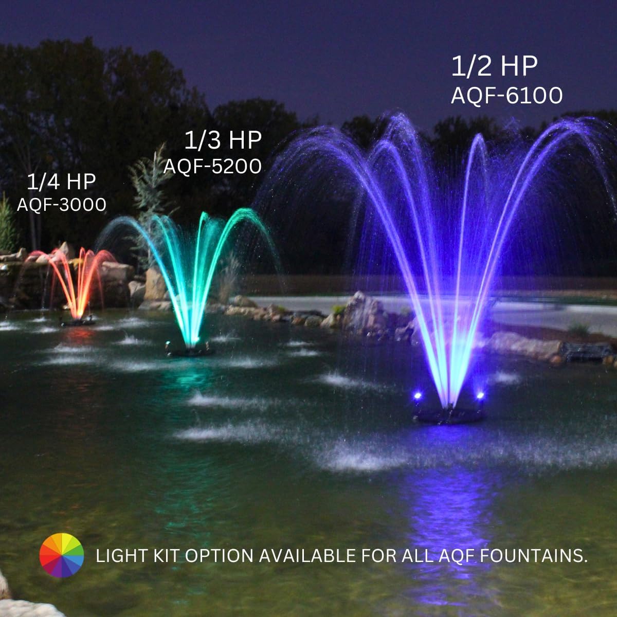 HALF OFF PONDS Floating Fountain – 1/2 HP Pond Aerator, 100' Cord – 6,100 GPH Water Pump – 9 Spray Patterns - Improves Water Quality - for Ponds & Water Gardens