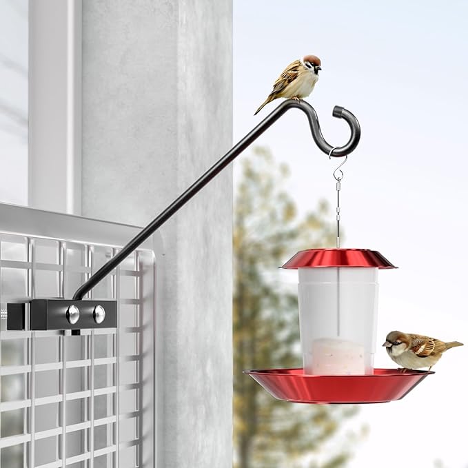 12-Inch 2 Pack Deck Bird Feeder Hanger for Railing, Outdoor Decor Plant Hanger, Swivel Balcony Railing Hook - 22LB Capacity - for Hanging Plants, Bird Feeders, Lanterns, Wind Chimes