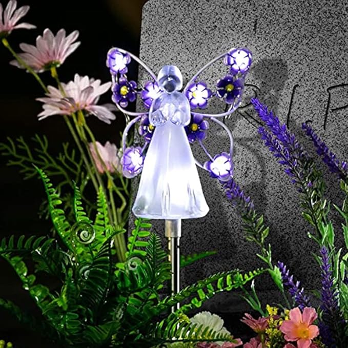 YWBL-WH 2PCS Angel Solar Lights LED Solar Garden Stake Lights Outdoor Garden Eternal Light Angel Decoration (Blue)