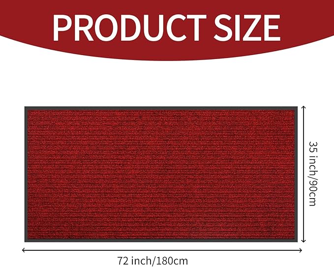 fani Heavy Duty Large Outdoor Indoor Entrance Black Doormat Waterproof Low Profile Entrance Rug Front Door Mat Patio Anti-Skid Rubber Back, 35x72 inch (Red)
