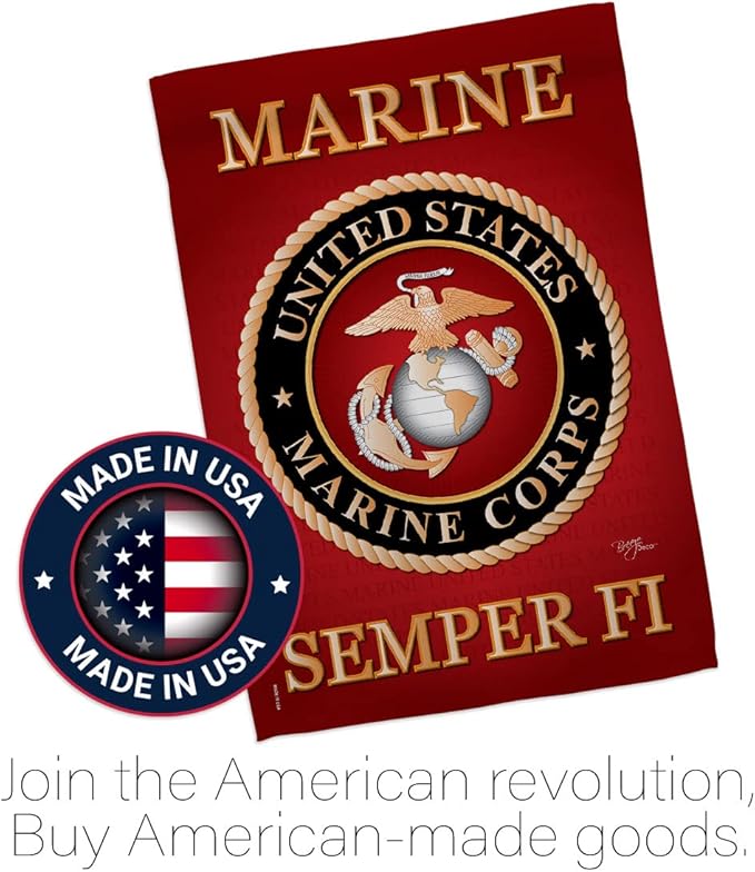 Breeze Decor HS108057-BO-03 Marine Corps Americana Military Decorative Vertical Set, House Flag 28" x 40", Thick Fabric