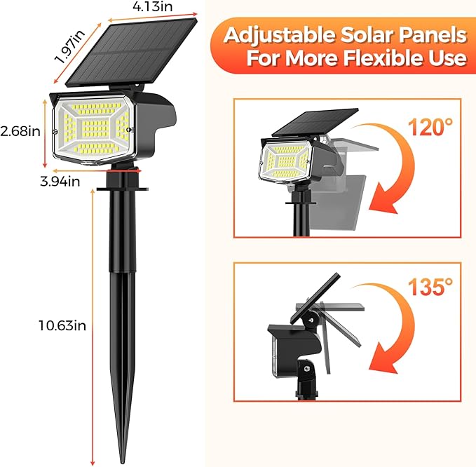 Solar Spot Lights Outdoor, 92 LEDs Landscape Lighting with 3 Lighting Modes and Auto On/Off, IP67 Waterproof Spotlights, Outdoor Solar Lights for Yard Garden, 8 Pack (Cool White)