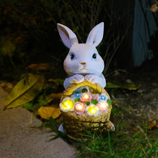 Solar Garden Outdoor Statues Rabbit Light,Lawn Decor Bunny Statue for Patio, for Indoor and Outdoor Decoration Housewarming Garden Lover and Easter