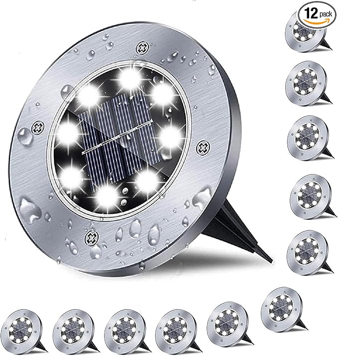 Solar Ground Lights, Waterproof Garden Upgraded Outdoor Bright in-Ground Landscape Lights for Pathway,Yard,Deck,Lawn,Patio,Walkway (12 Pack White Light)