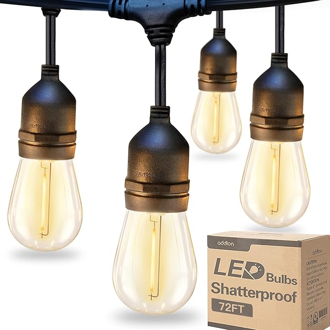 addlon 72FT(36FT*2) LED Outdoor String Lights with Edison Shatterproof Bulbs Commercial Grade Patio Cafe Light, ETL Listed Weatherproof Strand 24 Hanging Sockets for Bistro Backyard