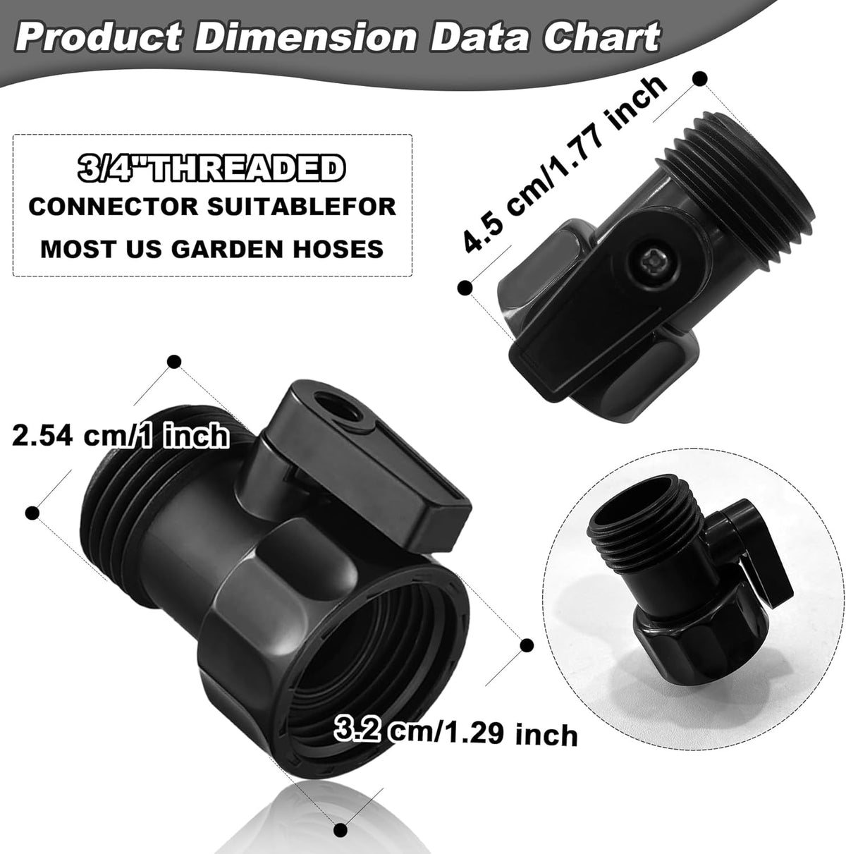 12 PCS 3/4'' Plastic Garden Hose Shut Off Valve,Water Shut-Off Ball Valve Thread Connector Coupling for Telescopic Water Pipe Water Gun Valve Control