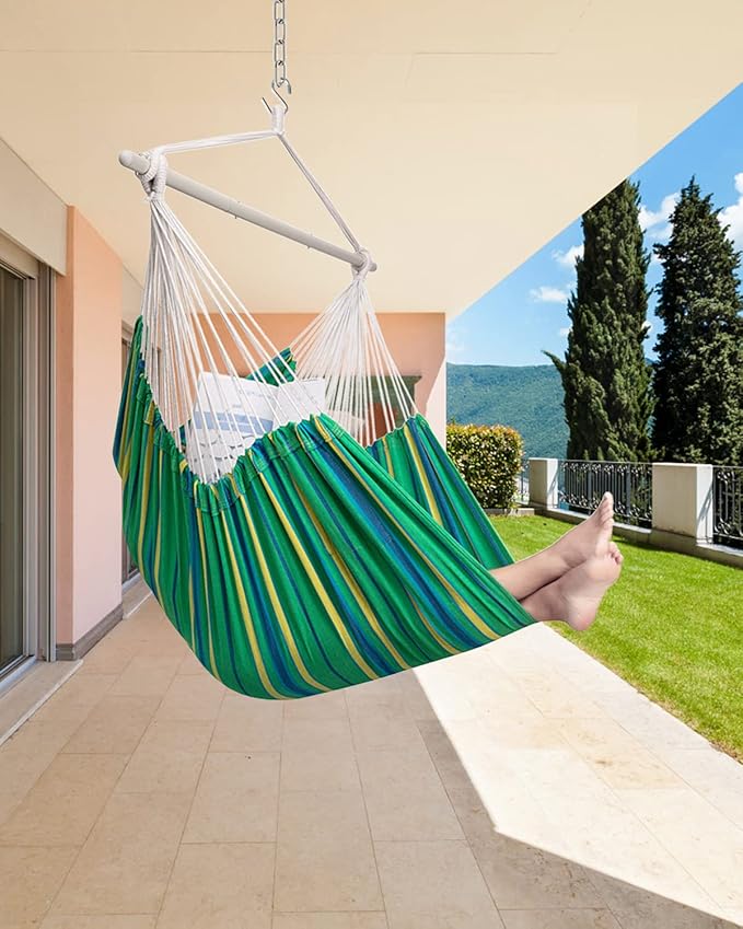 ADVOKAIR Hammock Chair Hanging Chair Rope Swing XXL - Max 500lbs, 70in Large Hammock Swing Chair -Portable Steel Spreader Bar with Anti-Slip Rings-Roomy & Strong