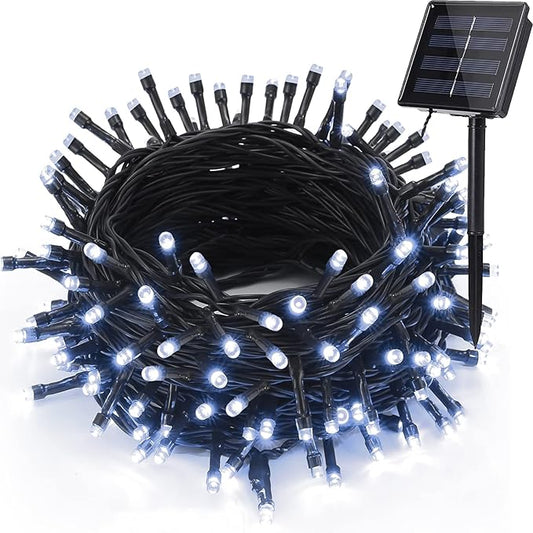 Solar Christmas Lights Outdoor, 33ft 100 LED Solar Fairy String Lights 8 Modes Waterproof Xmas Lights for Garden, Patio, Home, Party, Wedding, Holiday, Tree, Bush, Wreath, Outdoor Decor (White)