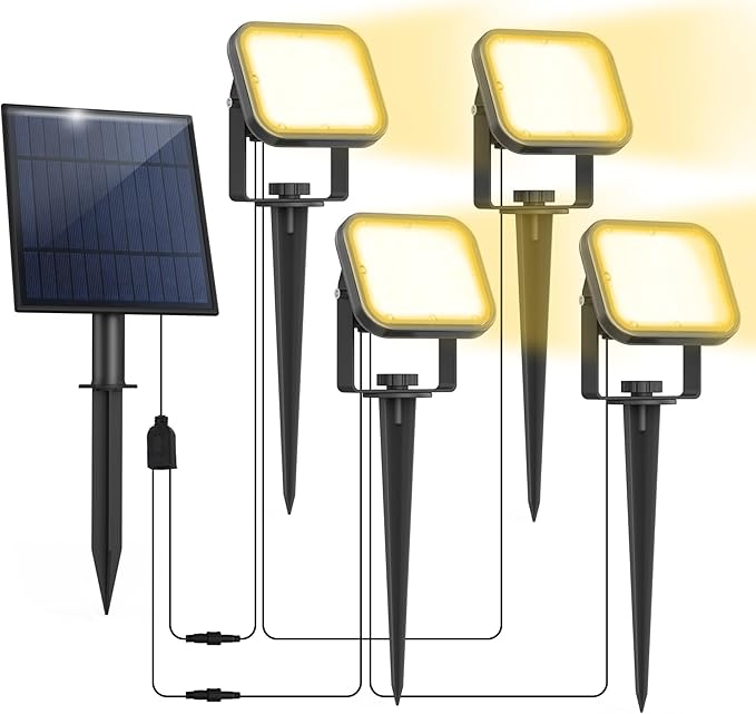 Solar Spot Lights Outdoor, 20 LED IP65 Waterproof Solar Landscape Lights, Dusk-to-Dawn 3000K Warm White Outdoor Light for Yard Garden Driveway Porch Walkway, 4-in-1
