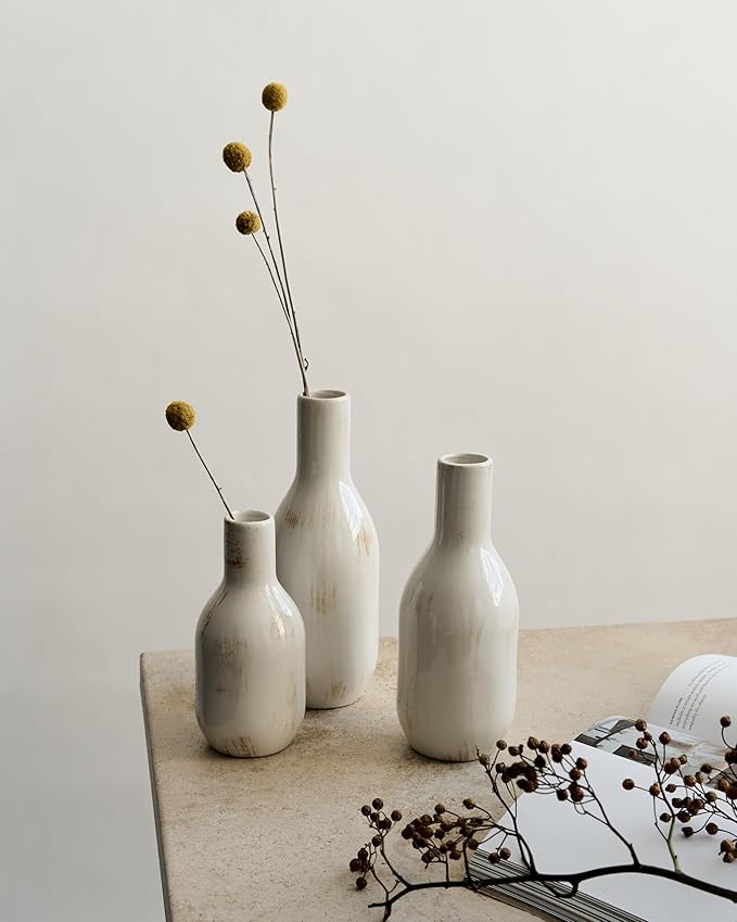 NOBULA White Ceramic Donut Vases – Modern Home Decor for Living Room, Bedroom & Table Centerpiece - Minimalist Nordic – Unique Vases for Olive Plant & Flowers – Decorative Coffee Table Vase Set of 3