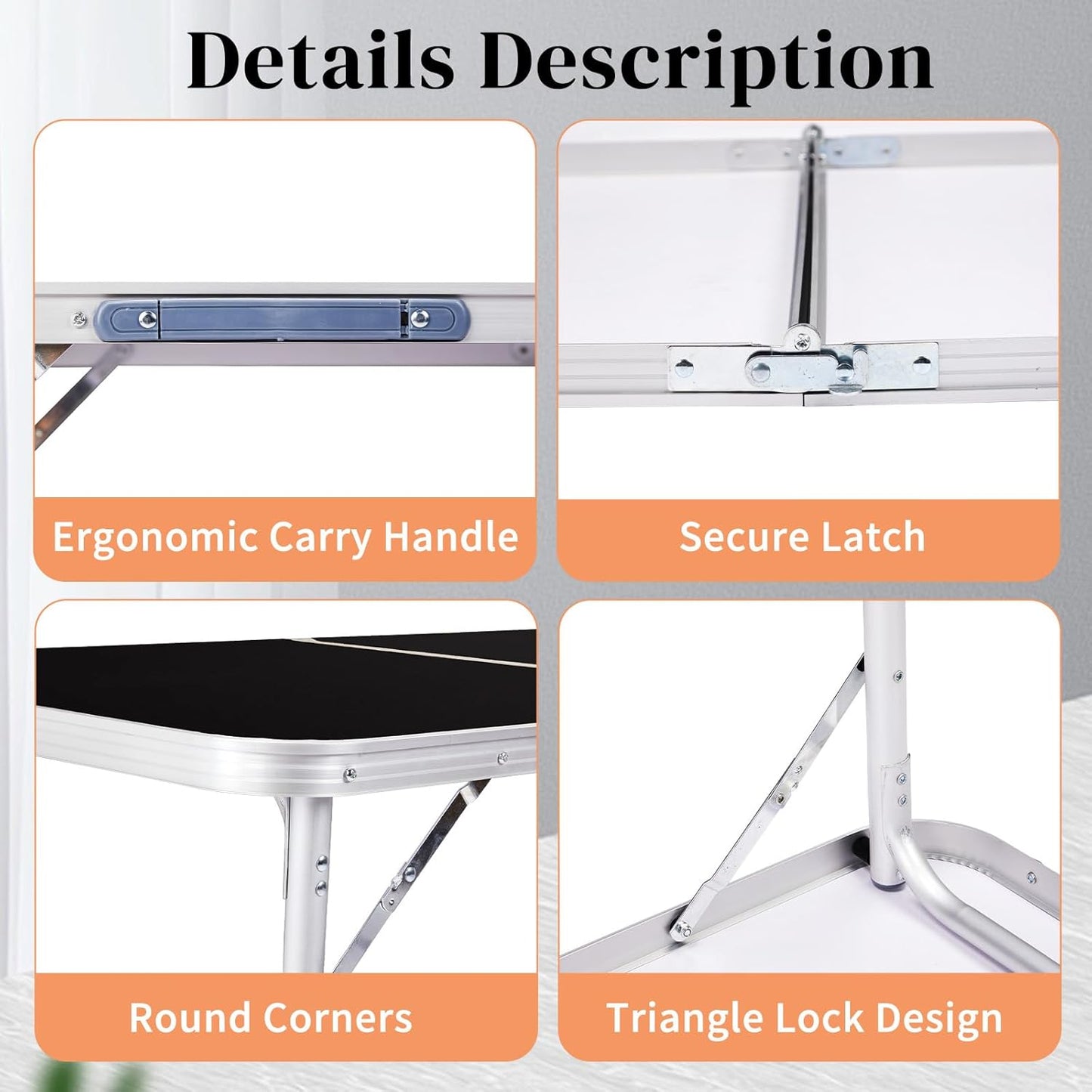 Outvita 4ft Portable Folding Camping Table, Outdoor Waterproof Adjustable Height Table, Aluminum Lightweight Suitcase Foldable Table for Picnic BBQ Beach Dining