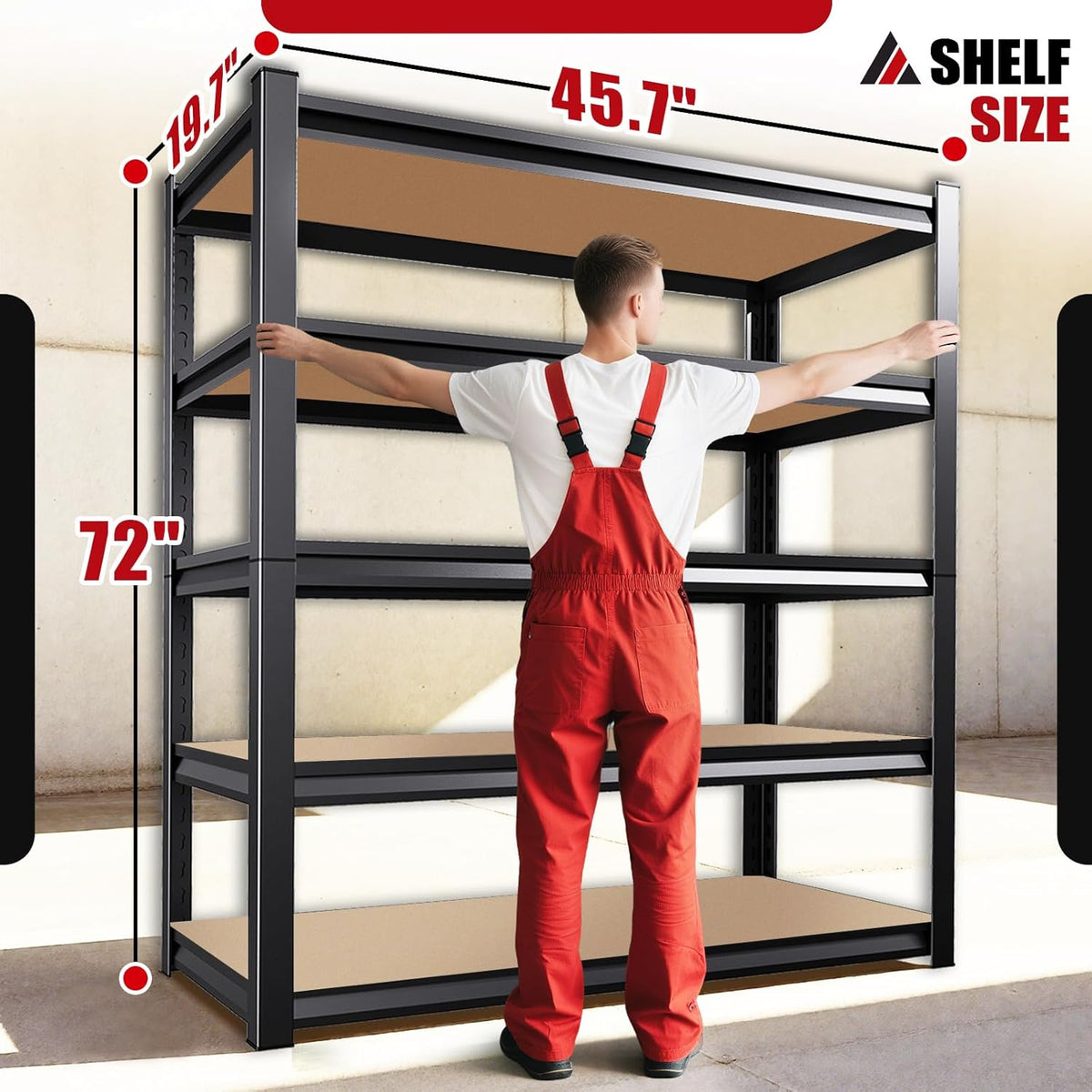 72''H*46''W Garage Shelving, 2500LBS Heavy Duty Shelvings, Adjustable Garag Storage Shelves, 5 Tier Metal Shelving Unit Wood Storage System Utility Storage Rack for Industrial, Warehouse, Basement