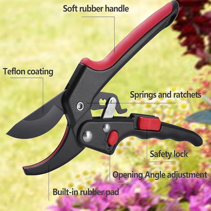 Upgraded Garden Clippers, Adjustable Germany Pruners, Work 3 Times Easier, Professional Pruning Shears, Cutting Rose, Flower, Hedge, Stem, Sharp Gardening Scissors, Arthritis Weak Hand Snips