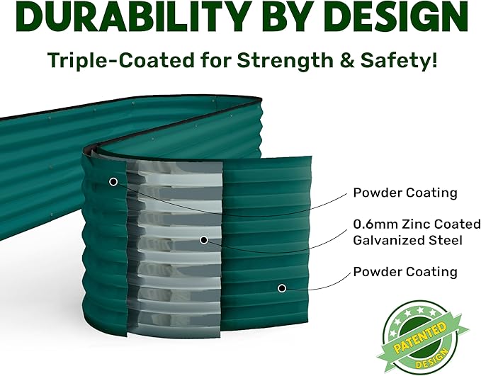 9-in-1 Galvanized Steel Raised Garden Bed // 8×2×1.5 ft Modular Planter for Gardening, Vegetables, Flowers // 18" Tall Metal Raised Garden Beds Outdoor (Dark Green) // Patented Design Planter Box