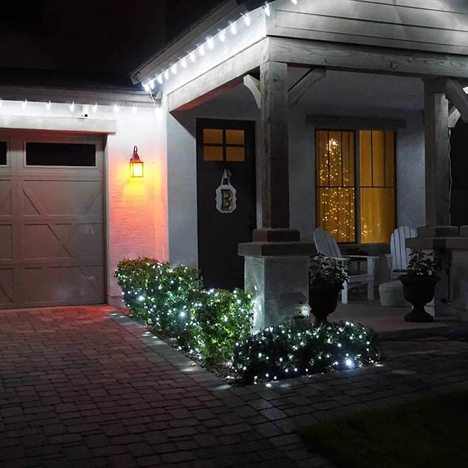 C7 Pure White LED Christmas Lights, 25Ft Vintage String Lights with 25+1 Plastic Bulbs, E12 Candelabra Base, Outdoor Retro Style Hanging Lights for Xmas Patio Fence Roofline Holiday Decorations