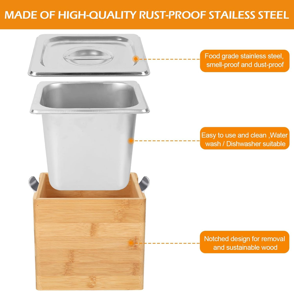 AQQHSAIN Compost Bin with Lid 0.8 Gal Countertop Compost Kitchen Scrap Indoor Large Compost Bucket Kitchen Odorless Smell Proof Composter with Stainless Steel Insert (Brown, 3L)