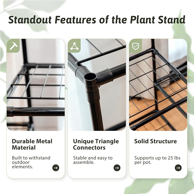 Plant Stand Indoor Outdoor Metal Plant Shelf 3 Tiers Corner Plant Rack for Multiple Plants Flower Holder for Patio Balcony Garden Black