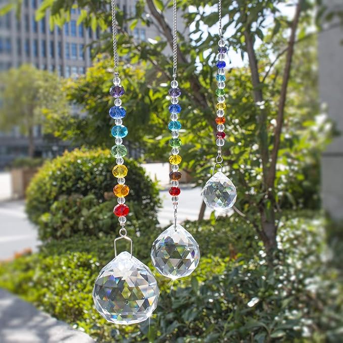 HDCRYSTALGIFTS Memorial Gift,Crystal Ball Prism Rainbow Maker Chakra Suncatcher Hanging Beads Window Sun Catcher Sympathy Gifts for Loss of Loved One,Set of 3