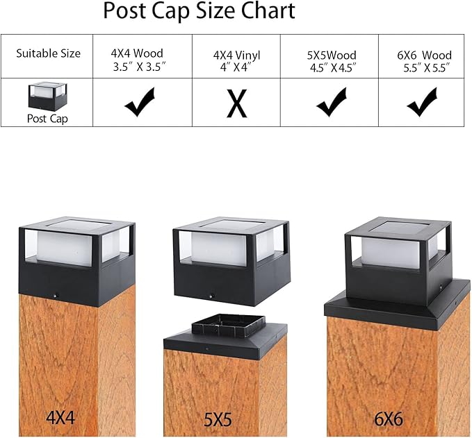 Viewsun 4 Pack Solar Post Lights, Outdoor Garden Solar Powered Fence Post Cap Lights with SMD LEDs Waterproof Light Decorative for Fence Deck or Patio Decor, Fits 4x4, 5x5 or 6x6 Wooden Posts