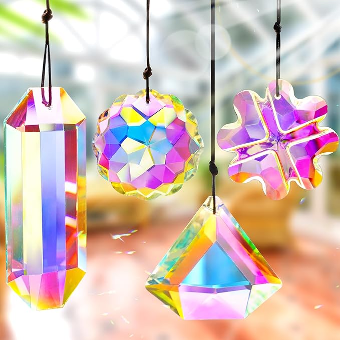 4PCS Colorful Crystal Prism Pendant Suncatcher Hanging Crystal Decor for Home Indoor Outdoor Car Making Rainbows