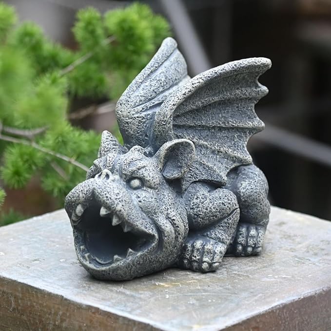 OwMell Gargoyle Statue Garden Guardian Sculpture Figurine Gothic Indoor Outdoor Garden Decor Statue 7 Inch - Lying