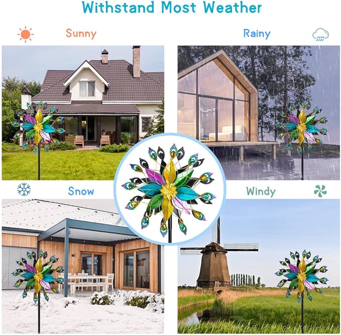 DREAMYSOUL Outdoor 360 Degree Wind Spinner, Metal Wind Spinners for Yard and Garden Large Wind Sculpture Garden Decor (66 * 16 Inches)