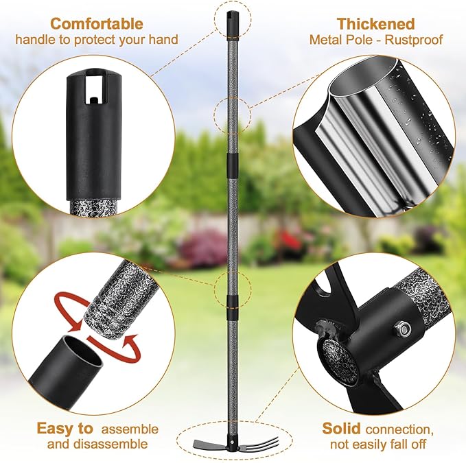 Garden Hoe Tool, 2-in-1 Heavy Duty Dual-Head Weeding Tool, 45" Adjustable Long Handle Cultivator for Weeding, Tilling, Lawn Yard Flower Bed Gardening Tool