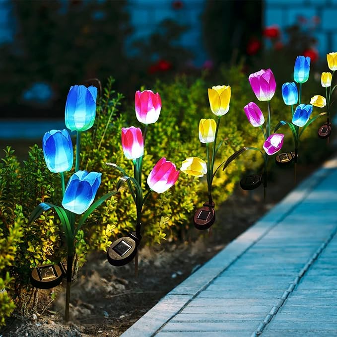 Veesee Solar Garden Outdoor Flower Light, Powered Stake for Decorative Landscape Lawn Yard Patio LED Lighting (Tulip-Purple, 2Pack)