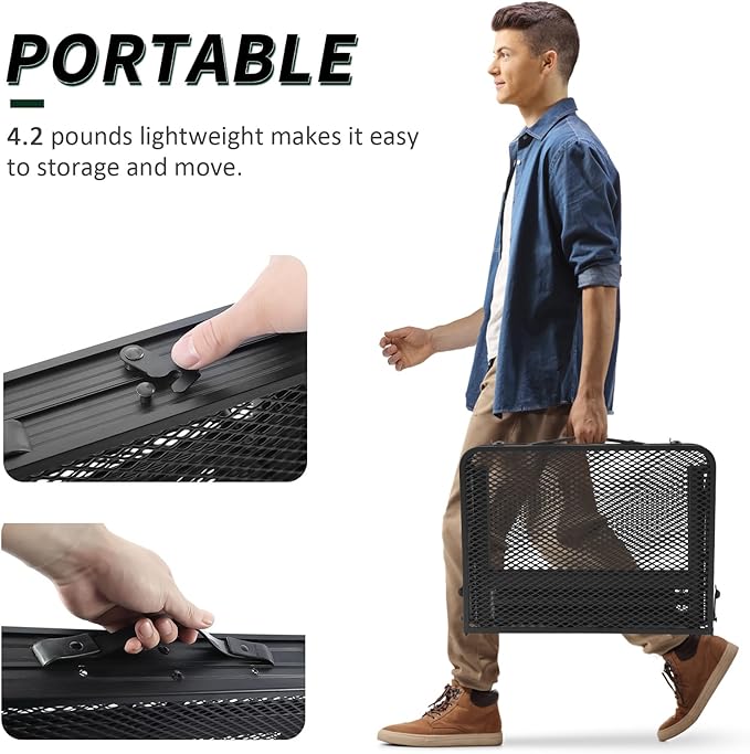 Folding Table, 2x1.3 FT Camping Table with Mesh Desktop,Folding Grill Table with Mesh Bag,Portable Outdoor for Picnic,Camping,BBQ,Beach(Black)