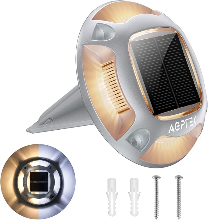 AGPTEK Solar Driveway Light 1 Pack, 2 Colors in 1 Outdoor Solar Deck Dock Marine Waterproof LED Driveway Marker Security Lights for Outside Pathway,Boat Dock,Step,Walkway,Path,Garden