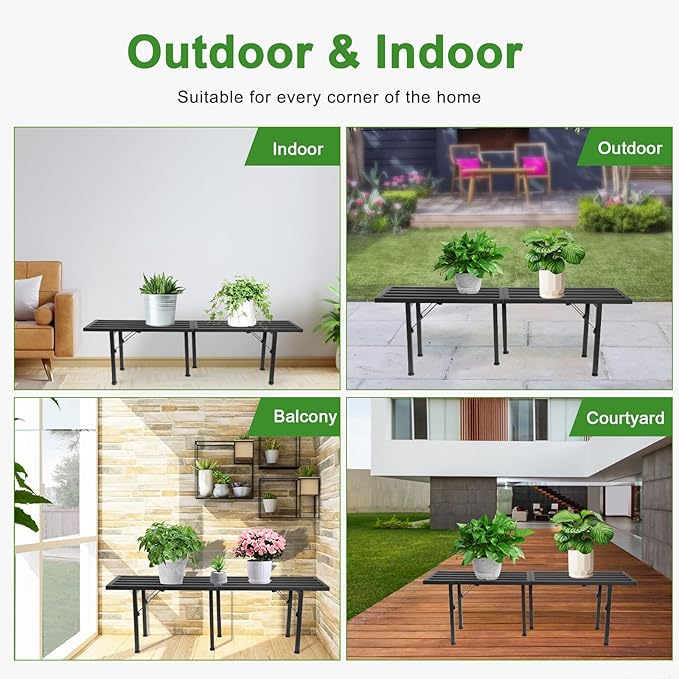 Metal Plant Stands Outdoor, Plant Stand Indoor Plant Shelf Heavy Duty Waterproof Plant Stand for Multiple Plants Flower Pot, Black Plant Stand for Living Room Balcony Garden Home Decor