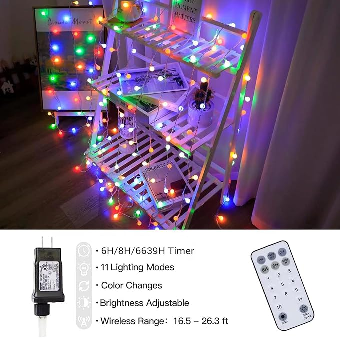Globe String Lights 65.6 Feet 150 LED,Plug in Fairy String Lights with Remote Timer Extendable, 11 Modes Indoor Outdoor Color Changing Lights for Wedding Bedroom Classroom Patio Garden