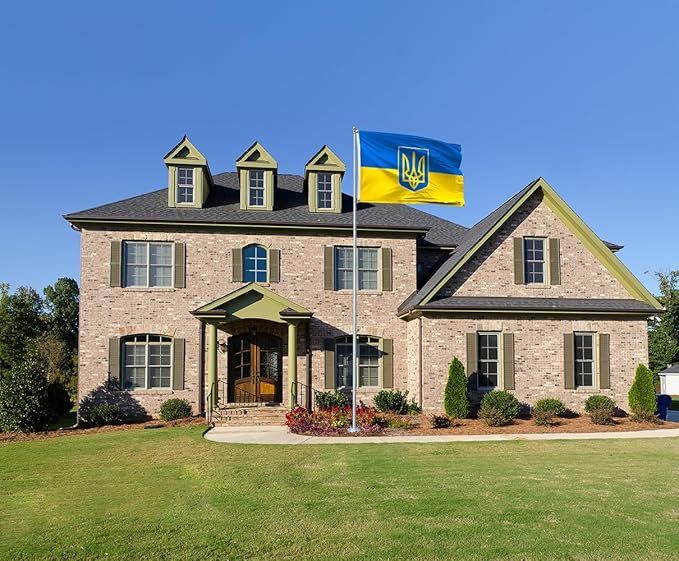 Ukraine Trident Flag 5x8FT Ukrainian Coat of Arms National Polyester Banner With 2 Grommets Fade Resistant Vivid Color For Patriotic Festival Events Party Decoration