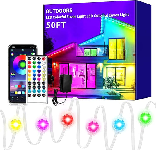Permanent Outdoor Lights,50ft RGB Eave with App Control Remote,IP67 Waterproof LED Lights,Music Sync Outside Light for House,Halloween,Roof,Garden,Christmas Decorations