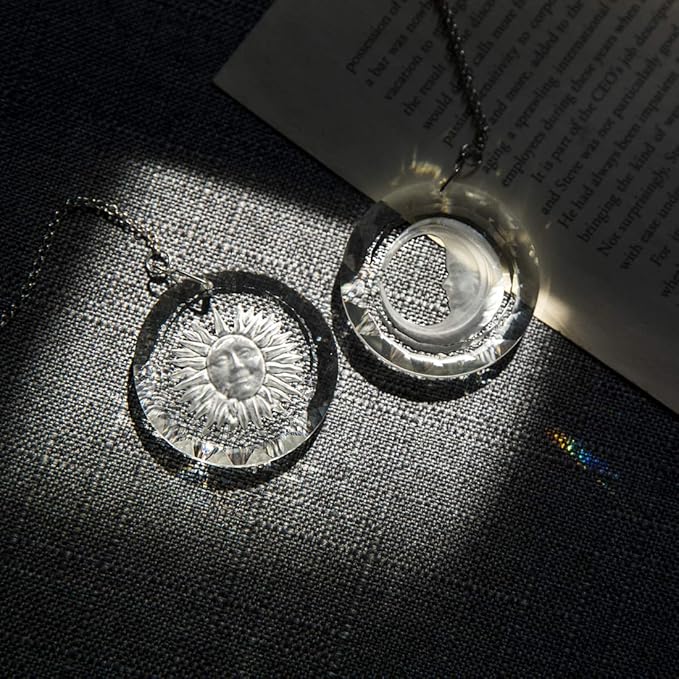 45mm Crystal Suncatcher Round Pendant Rainbow Maker for Home Car Decor (Moon and Sun)