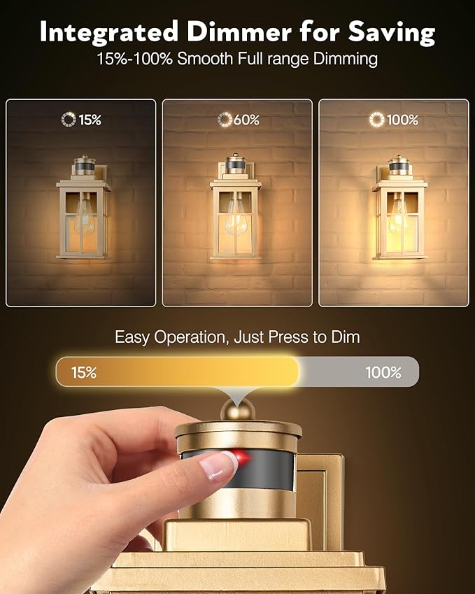 Gold Motion Sensor Outdoor Lights, Waterproof Exterior Lighting Fixtures, Aluminum Modern Outdoor Wall Lights Exterior, Transparent Glass Outdoor Porch Lights for House, Garden, Yard, E26 Base