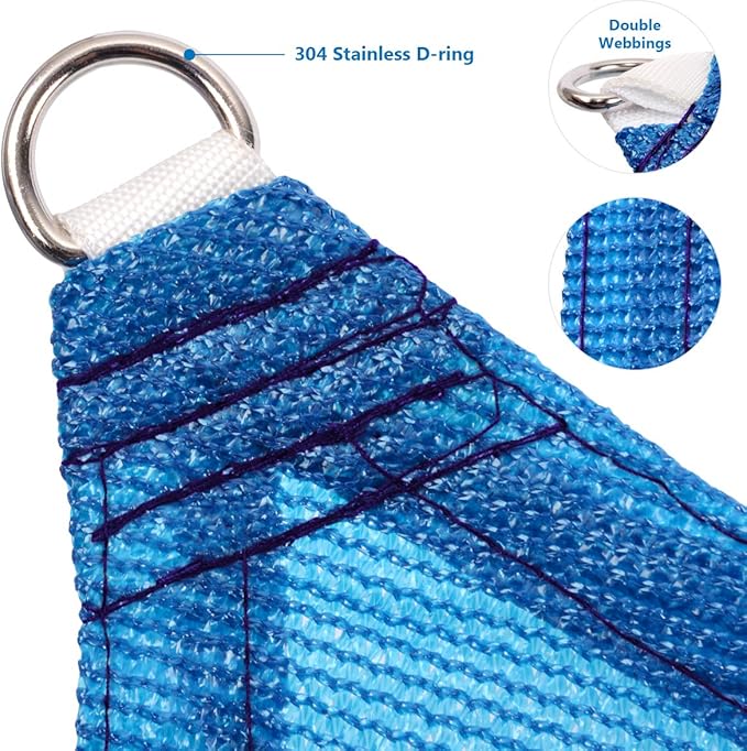 Eden's Decor Straight Flat-Edged Sun Shade Sail Rectangular 12' x 19' Blue UV-Blocking Outdoor Canopy Fabric Cloth Awning for Pergola Patio Garden Backyard Custom Size