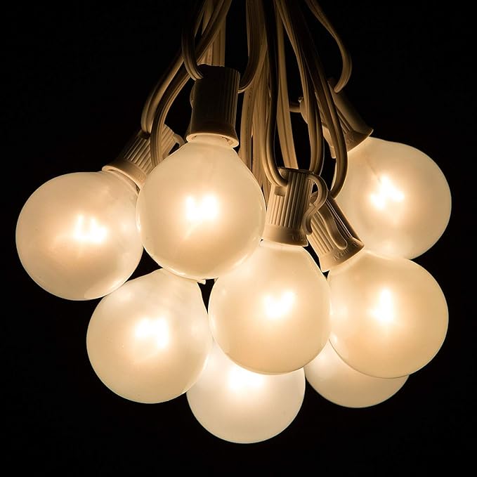 25FT Outdoor String Lights, G40 Frosted White Globe String Lights with 27 Warm White Bulbs, Hanging Patio Lights UL Listed for Indoor Outdoor Backyard Garden Wedding Party Cafe Christmas Decorations