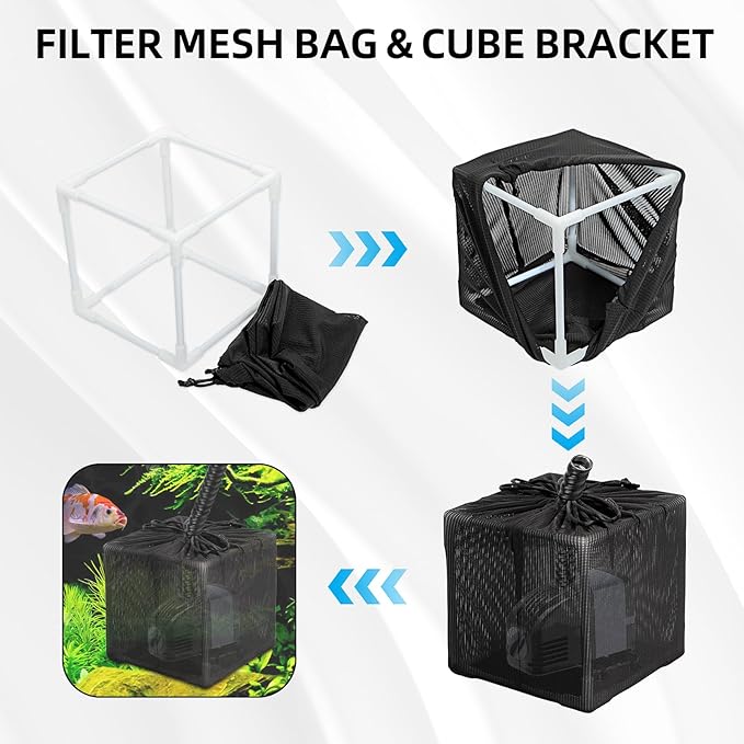 Fineday Pond Filter, Anti-Clogging Cube Outdoor Mesh Water Pump Barrier Bag Box Basket (7" x 2 Pack)