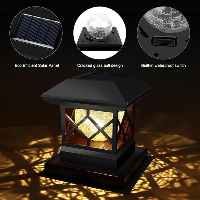 TWINSLUXES Solar Post Cap Lights Outdoor - Waterproof LED Fence Post Solar Lights for 3.5x3.5/4x4/5x5 Wood Posts in Patio, Deck or Garden Decoration Warm Light… (6 Pack)