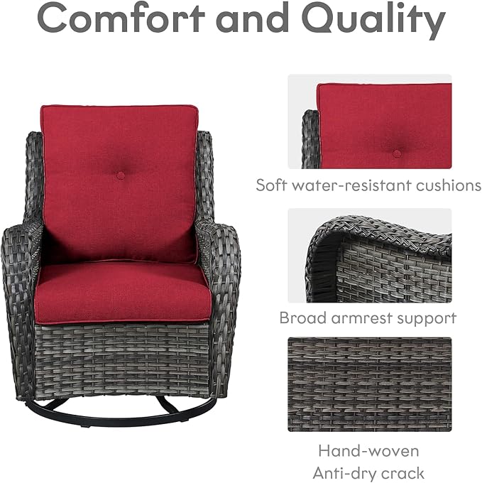 4 Pieces Patio Furniture Sets, Wicker Patio Swivel Glider Chair with Ottomans, Outdoor Furniture Set for Outside Porch, Deck, Balcony, Garden