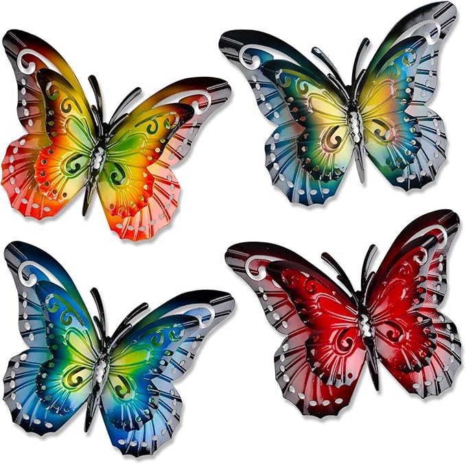 Metal Butterfly Wall Decor-6.5" Outdoor Fence Wall Art Decor Suitable for Garden Patio Balcony