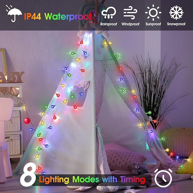 45.9ft 140LED Globe String Lights Outdoor,Crystal Fairy Light IP44 Waterproof Outdoor Hanging Decorative Lights for Home Tent Patio Garden Party Wedding Decor