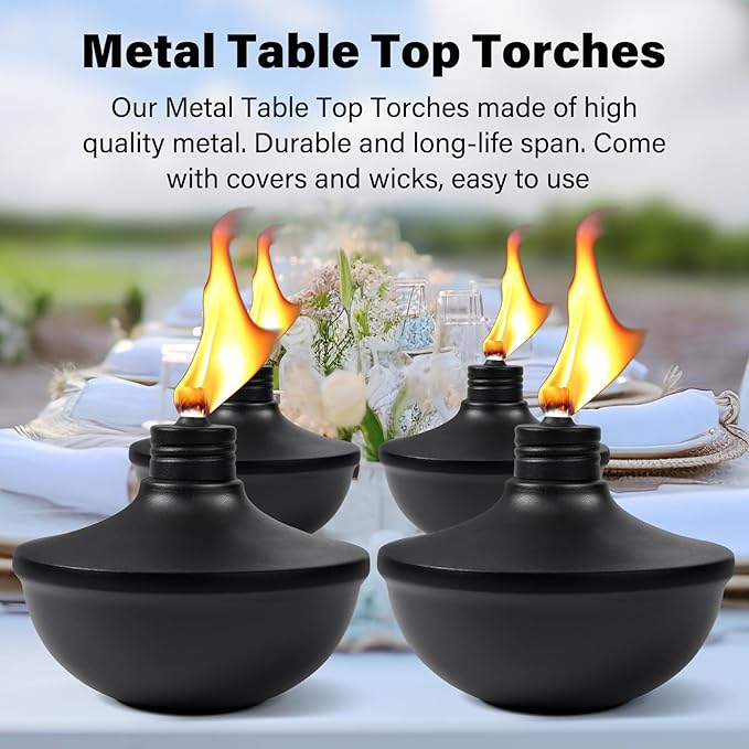 2-Pack Upgraded Tabletop Torches, 24 oz Citronella Torch Lights, Refillable Torch with Wicks, Covers, and Funnel Included - Ideal for Garden, Patio, Deck, Yard, Party, Landscape