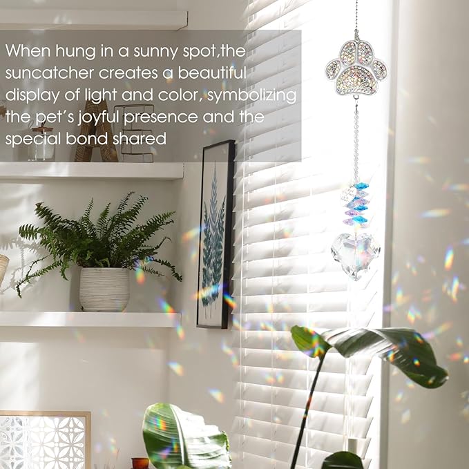 Pet Memorial Sun Catcher,Dog Passing Away Gifts,Pet Loss Sympathy Gift,Rainbow Bridge Paw Crystal Suncatcher,Thoughtful Cats and Dogs Remembrance,Bereavement Gifts