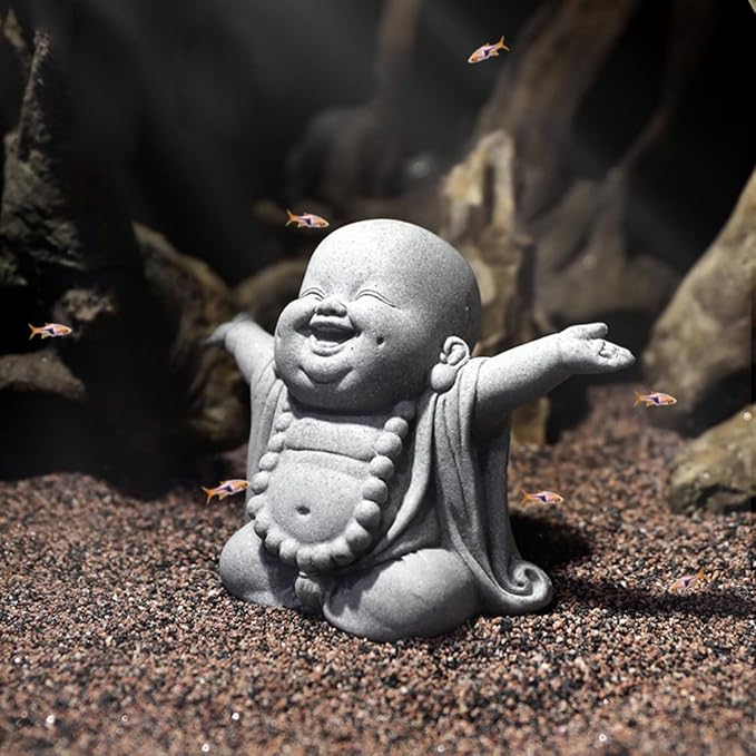 OwMell Japanese Jizo Monk Statue Praying, Buddha Jizo Statue Figurine Memorial Statue Aquarium Decoration for Garden Outdoor Ornament 2.6" - Laughing Buddha