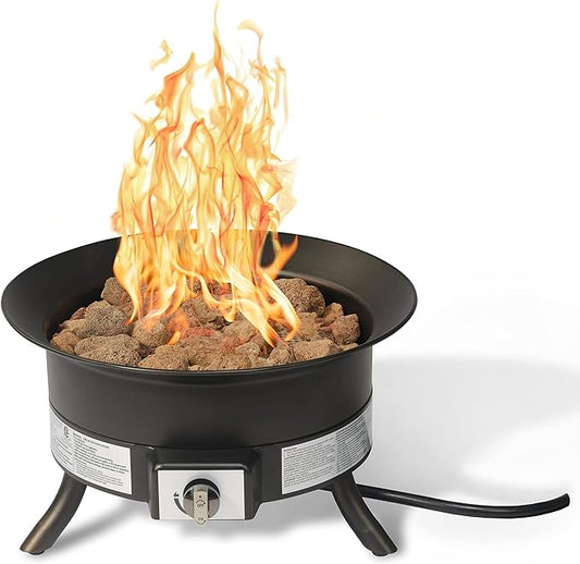 Amazon Basics Portable Propane Fire Pit, 19 inch Round Gas for Patio, 55,000 BTU Carry Strap