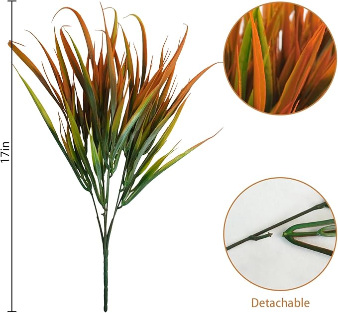 Uieke 28 Bundles Artificial Outdoor Plants UV Resistant Fake Grass Plants Faux Plastic Plants Greenery Shrubs for Home Garden Pathway Window Box Front Porch Cemetery Fall Decor, Autumn Orange