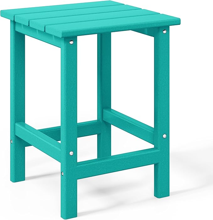 WO Home Furniture Adirondack Chairs Table Set of 3 PCS Outdoor Folding Chairs Side End Table Weather/UV Resistant for Lawn, Garden, Bon Fire, Balcony (Turquoise)