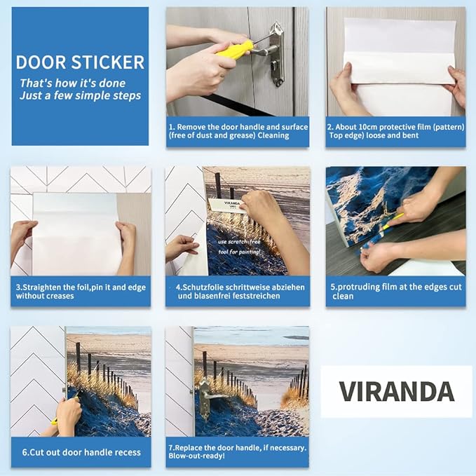 3D Door Stickers Murals Peel and Stick - Outer Beach Road - Door Wallpaper Self-Adhesive Door Decals Removable PVC Waterproof Door Poster for Bedroom Living Room Door Decoration 37.4" x 82.7"